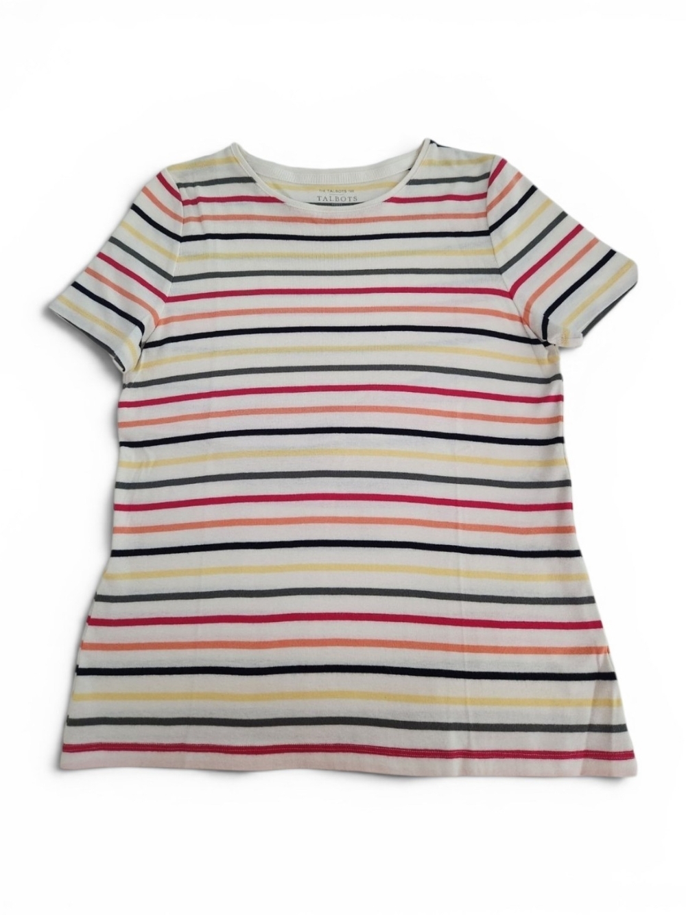 Talbots Multi-Color Striped Short Sleeve Crewneck Cotton Tee Size MP